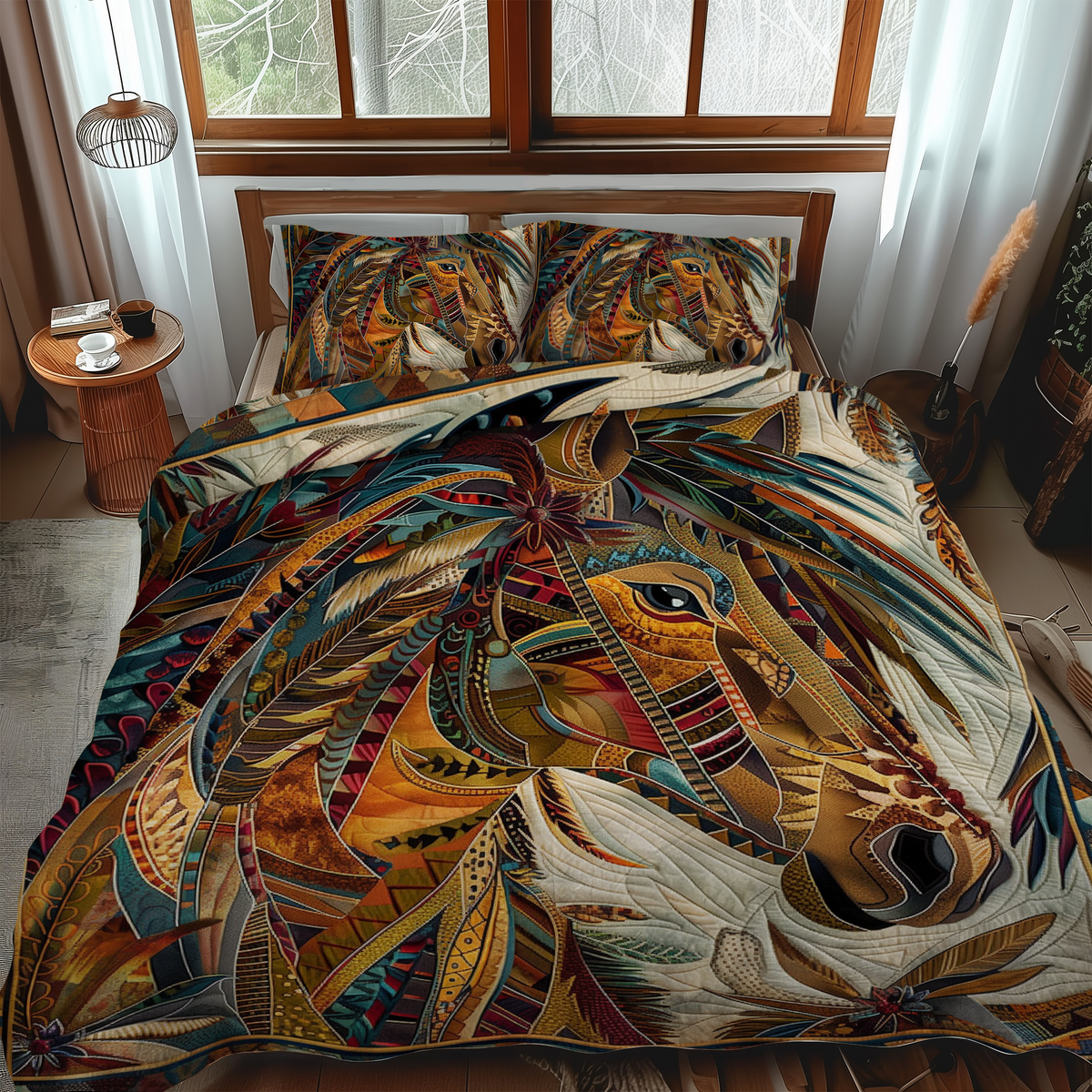 Horse Native 3-Piece Quilted Bedding Set