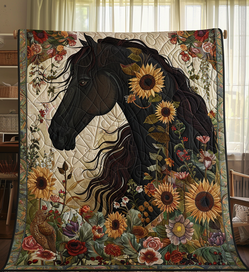 Black Horse Charm Quilted Blanket