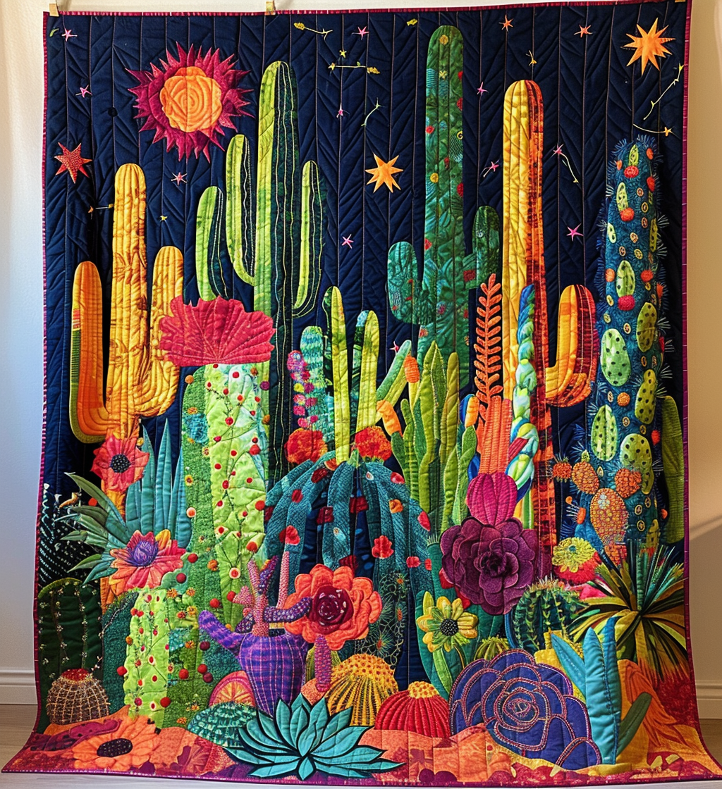 Cactus Delight Quilted Blanket