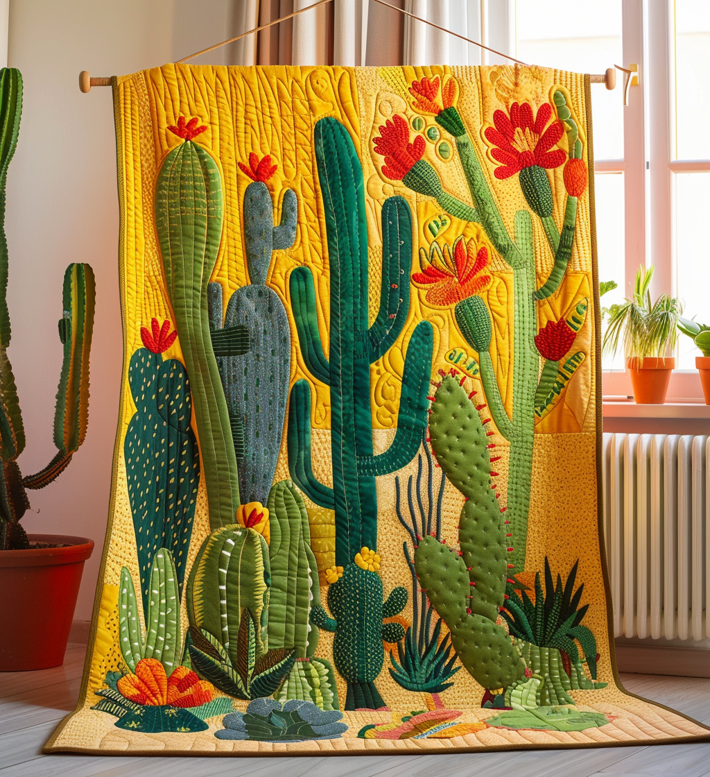 Cactus Sunburst Quilted Blanket