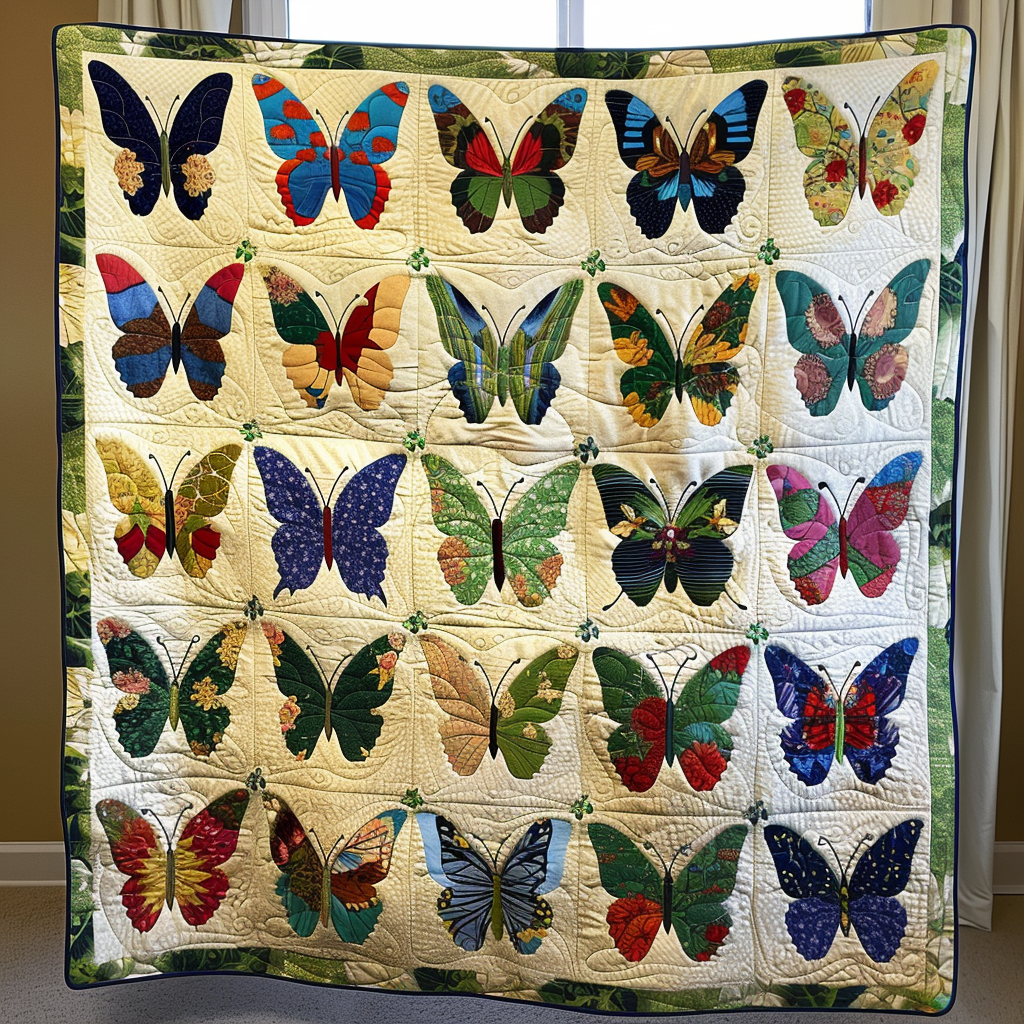 Colorful Butterflies Quilted Blanket