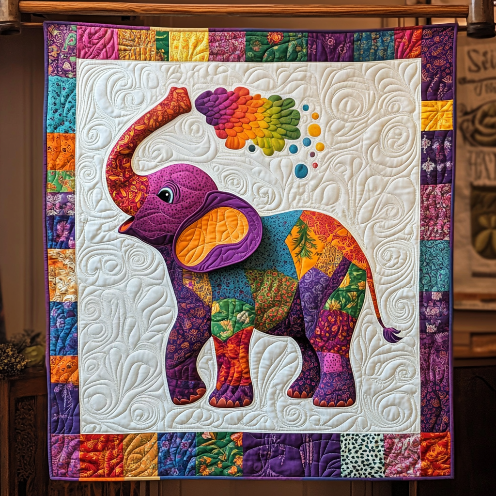 Colorful Elephant Quilted Blanket
