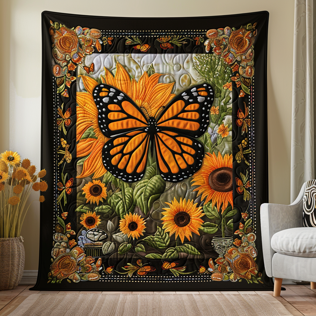 Colorful Monarch Butterflies Quilted Blanket