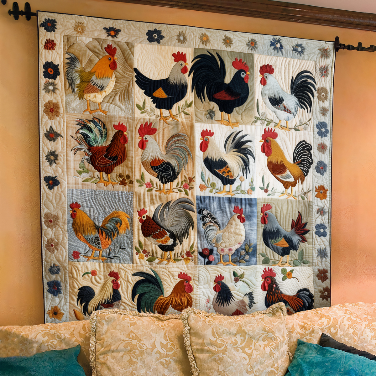 Country Charm Chicken Quilted Blanket