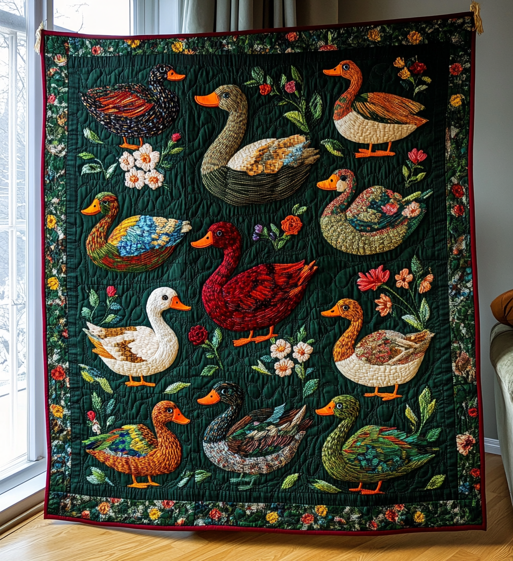 Crimson Duck Lake Quilted Blanket