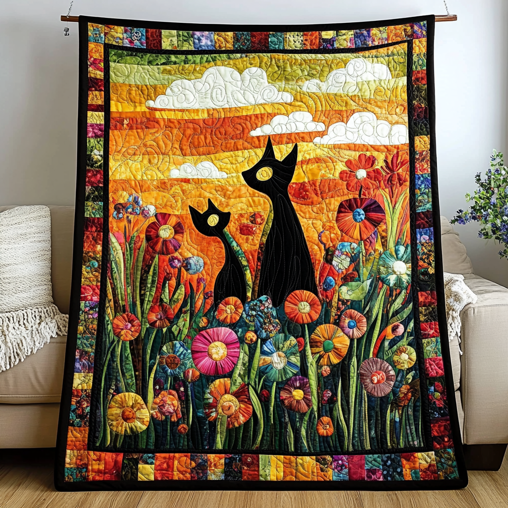 Cute Cat Quilted Blanket