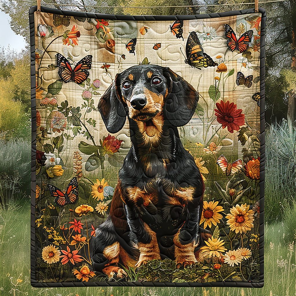 Dachshund Garden Quilted Blanket