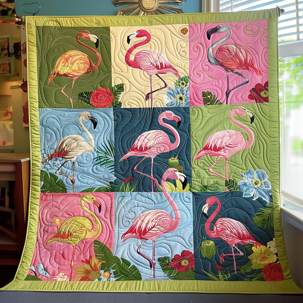 Flamingo Coast Quilted Blanket