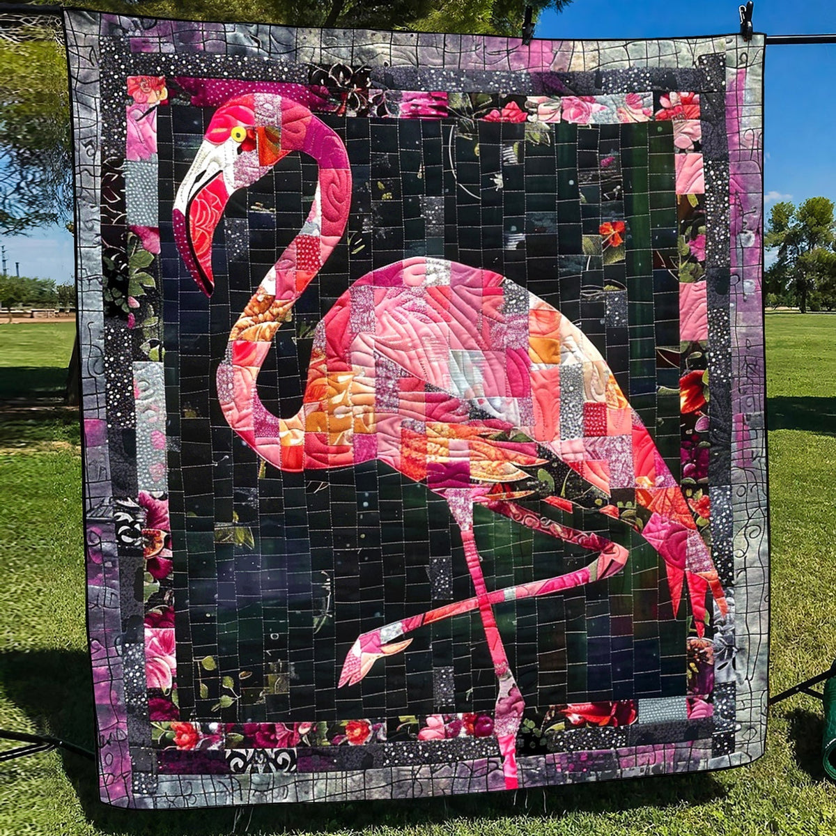 Flamingo Splash Quilted Blanket