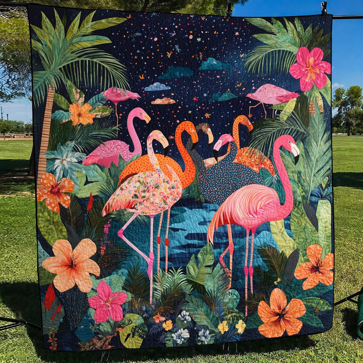 Flamingo Squad Quilted Blanket
