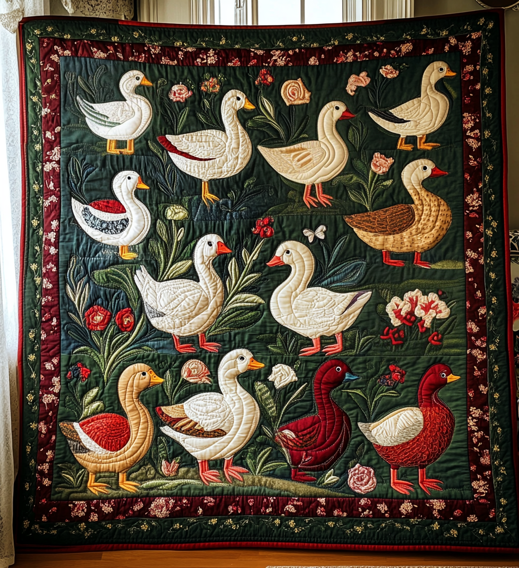 Floral Duck House Quilted Blanket