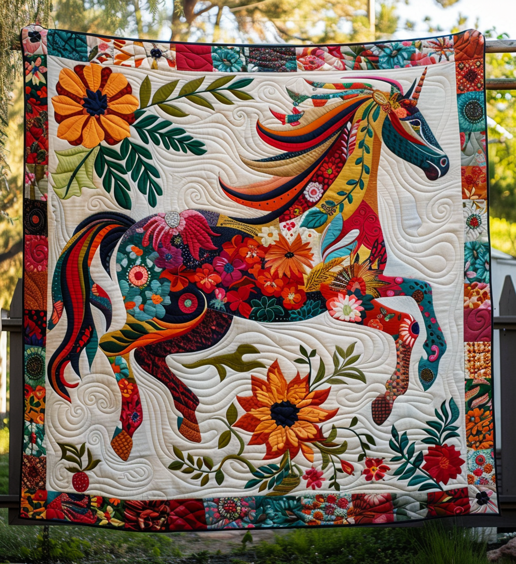 Floral Horse Quilted Blanket