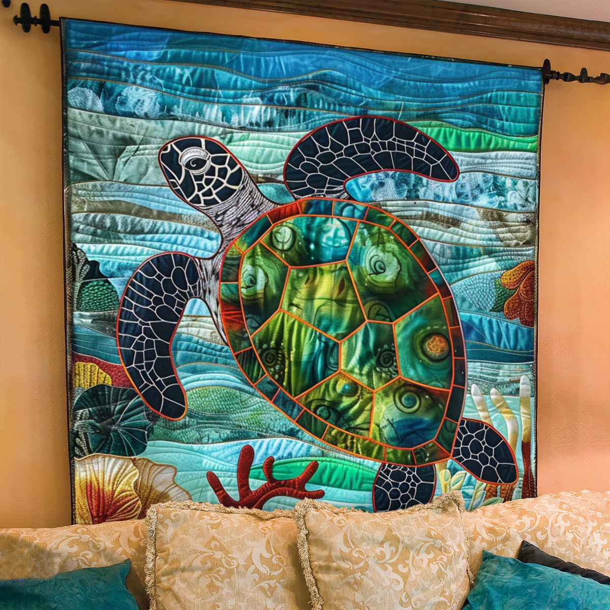 Golden Turtle Bay Quilted Blanket