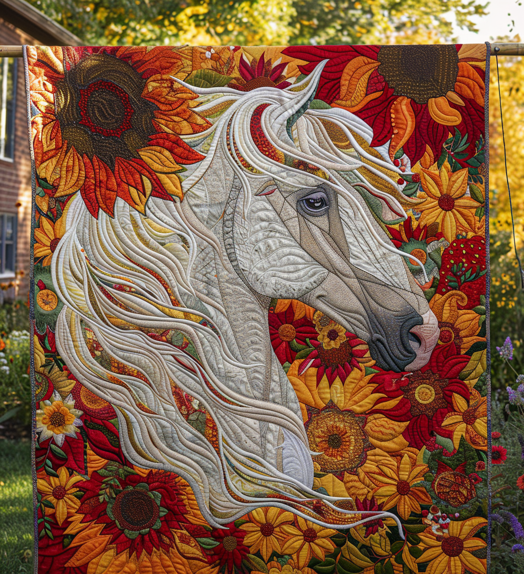Horse Floral Dream Quilted Blanket