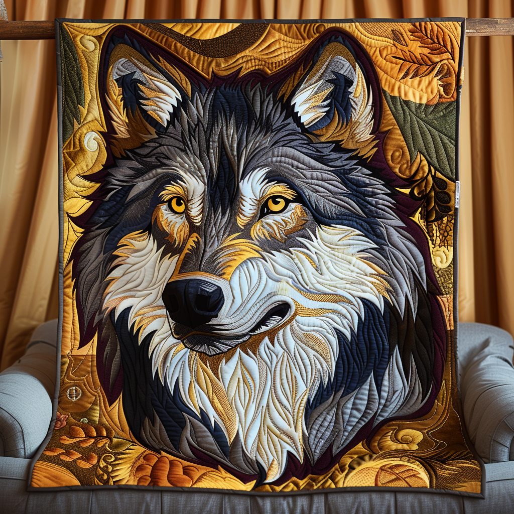 Lone Wolf Elegance Quilted Blanket