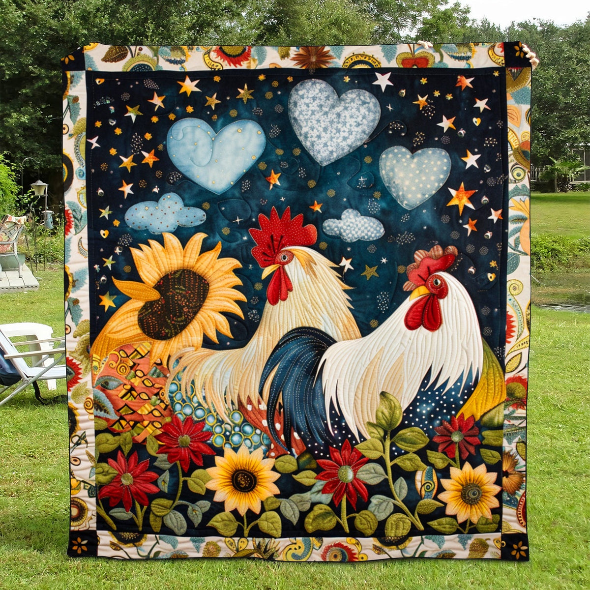 Nighty Love Chicken Quilted Blanket