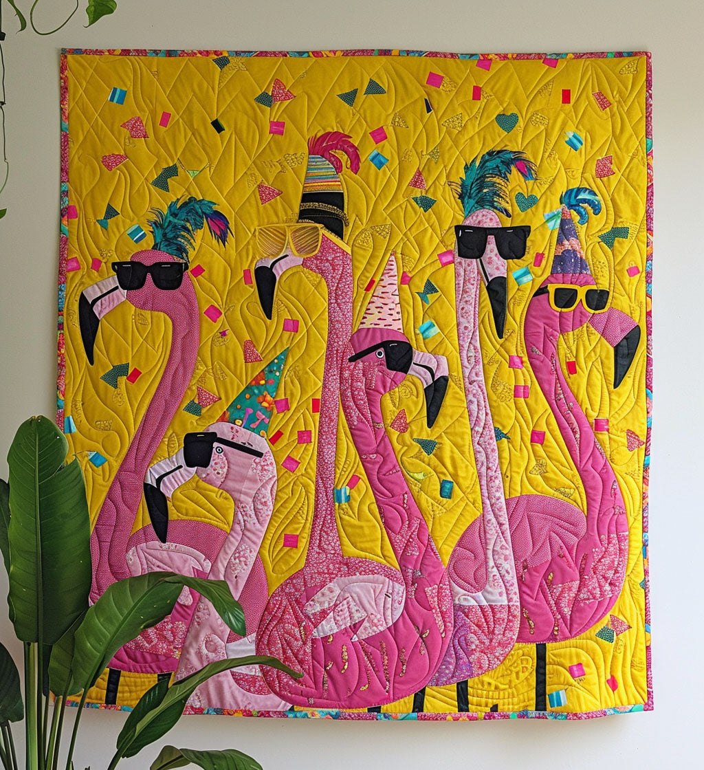 Party Flamingos Quilted Blanket