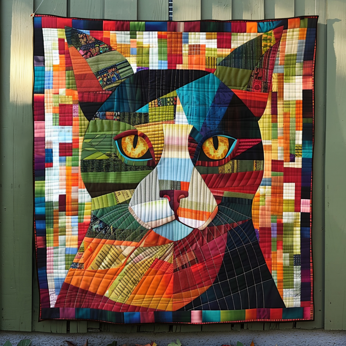 Patchwork Feline Quilted Blanket