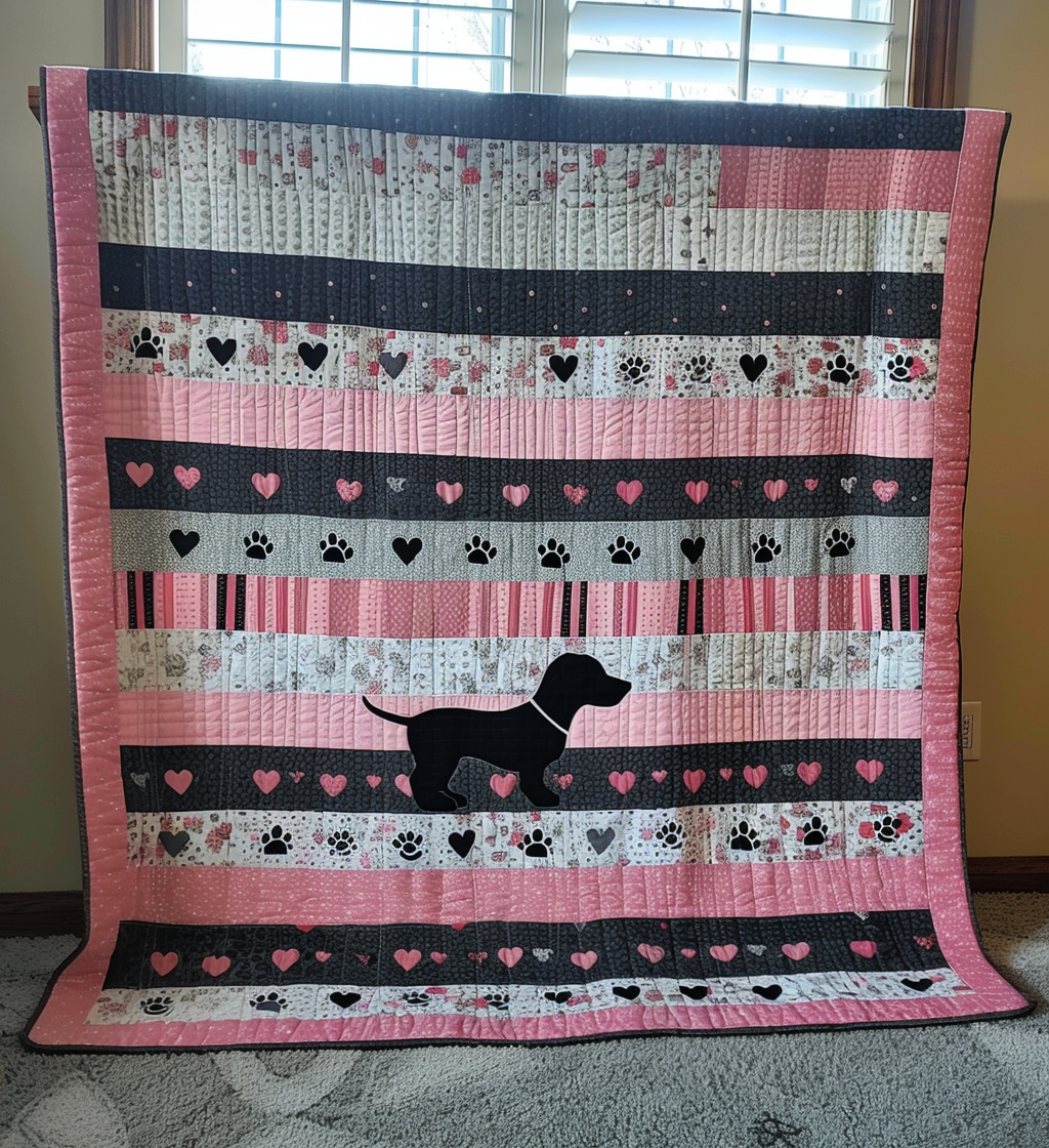 Paw Prints and Puppy Quilted Blanket