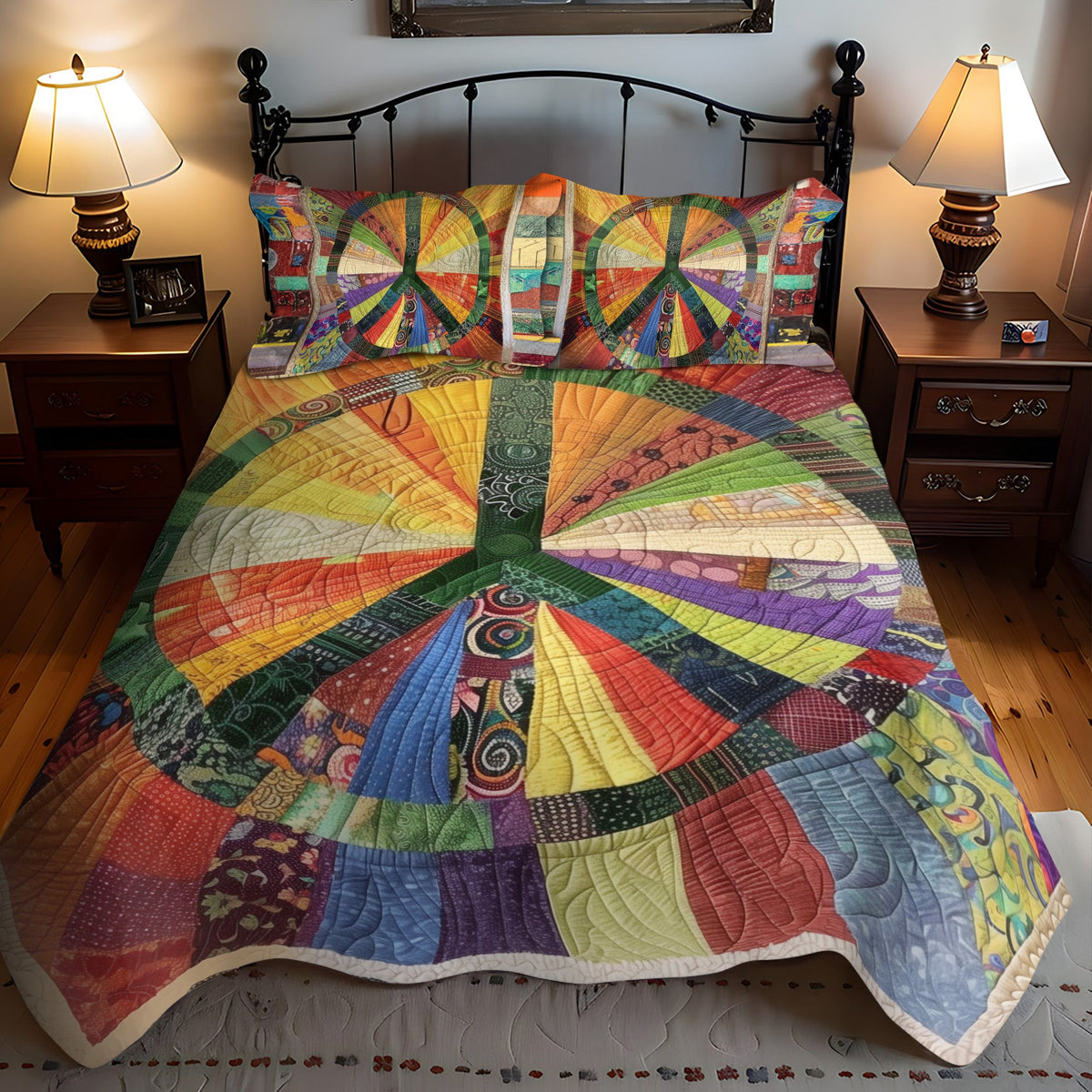 Peaceful Sunburst 3-Piece Quilted Bedding Set