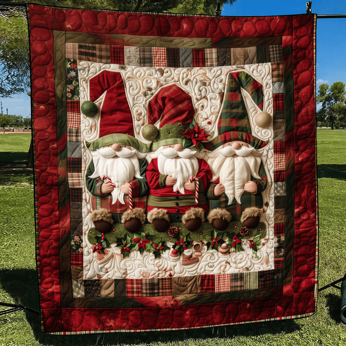 Plaid Gnome Quilted Blanket