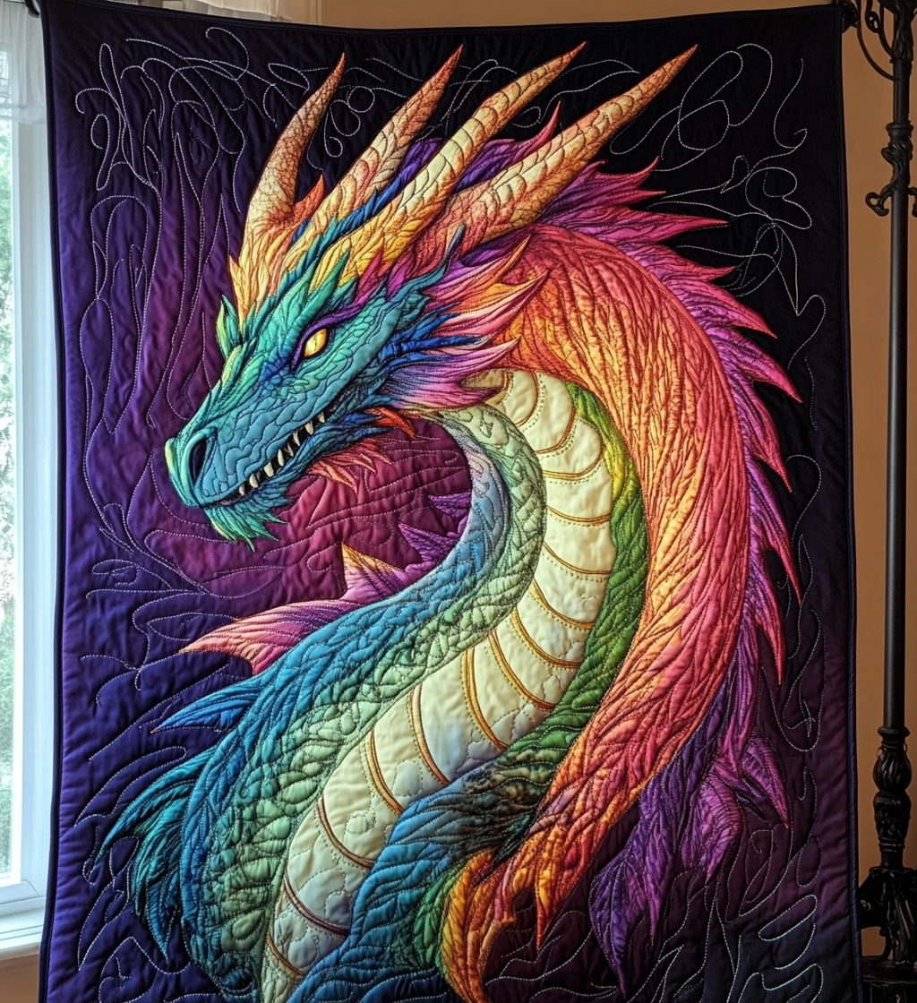 Rainbow Dragon Quilted Blanket
