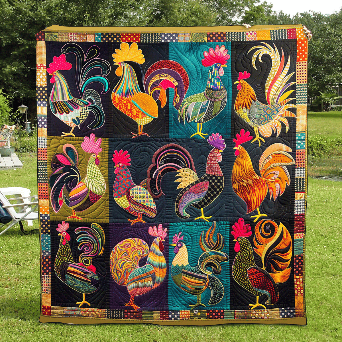 Rooster Fiesta Quilted Blanket