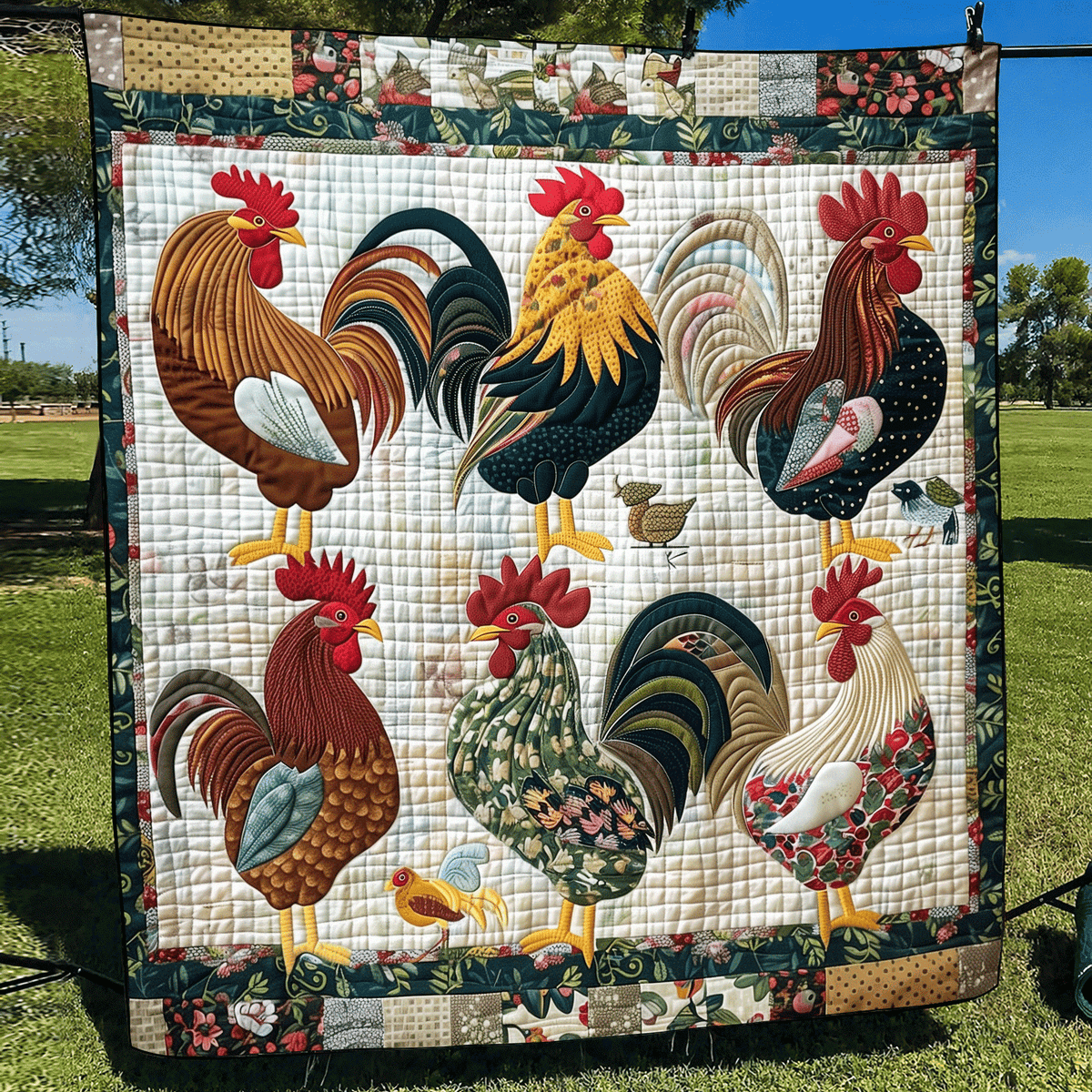 Rural Rooster Quilted Blanket