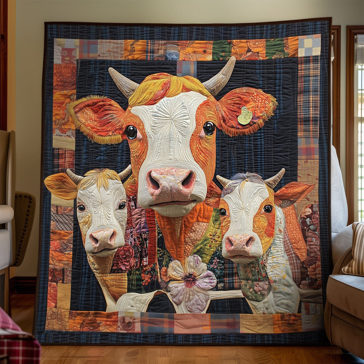 Rustic Cowscape Quilted Blanket