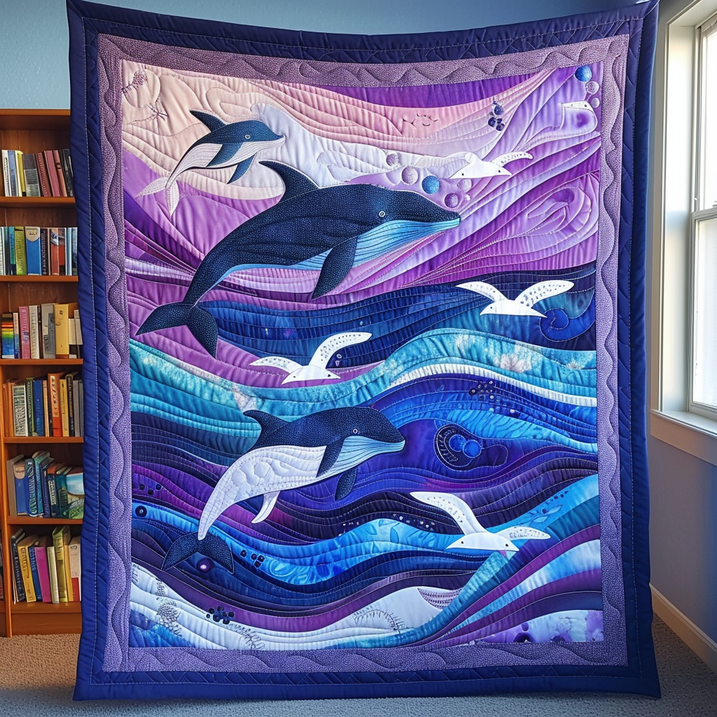 Sapphire Swirls Quilted Blanket