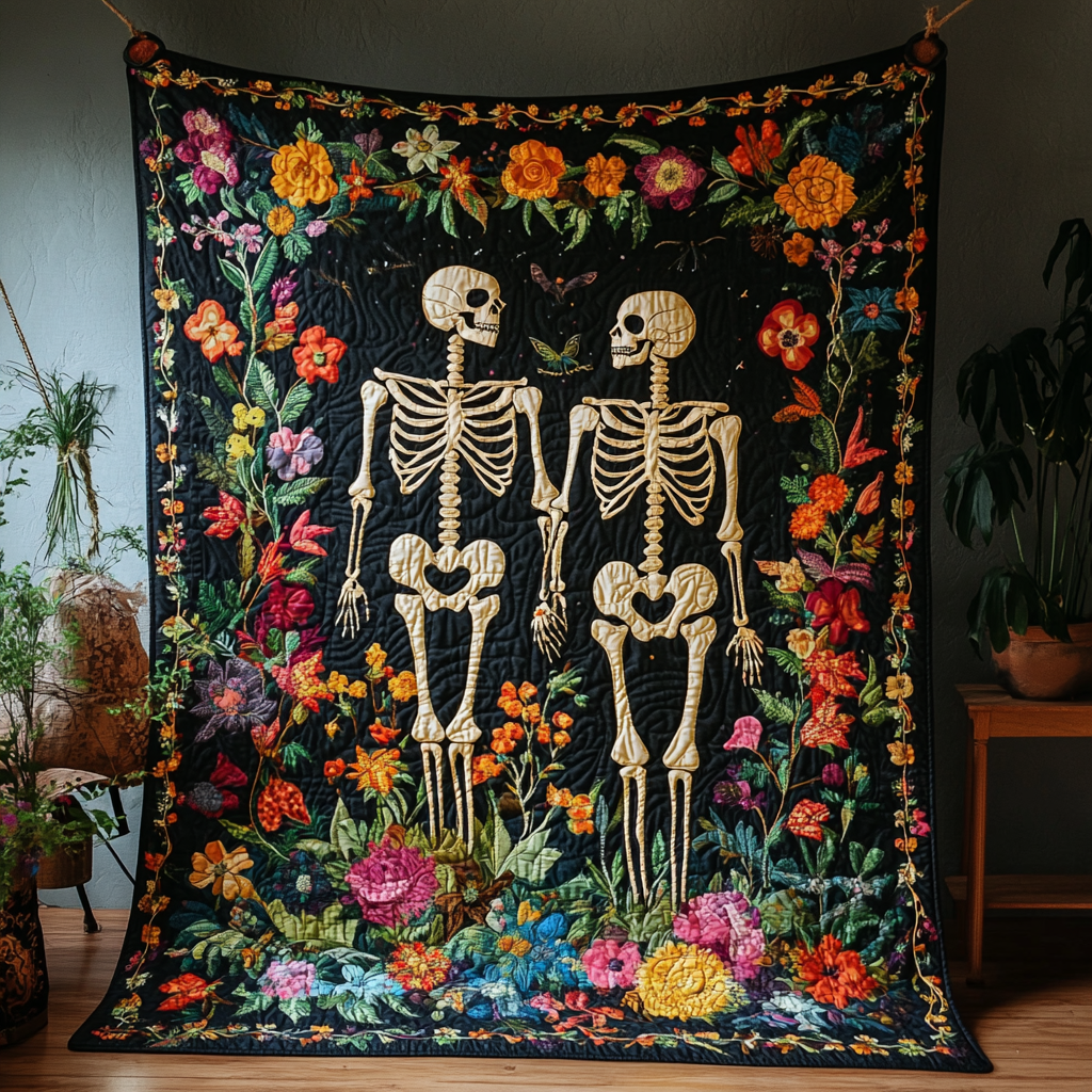 Skeleton Couple Halloween Quilted Blanket