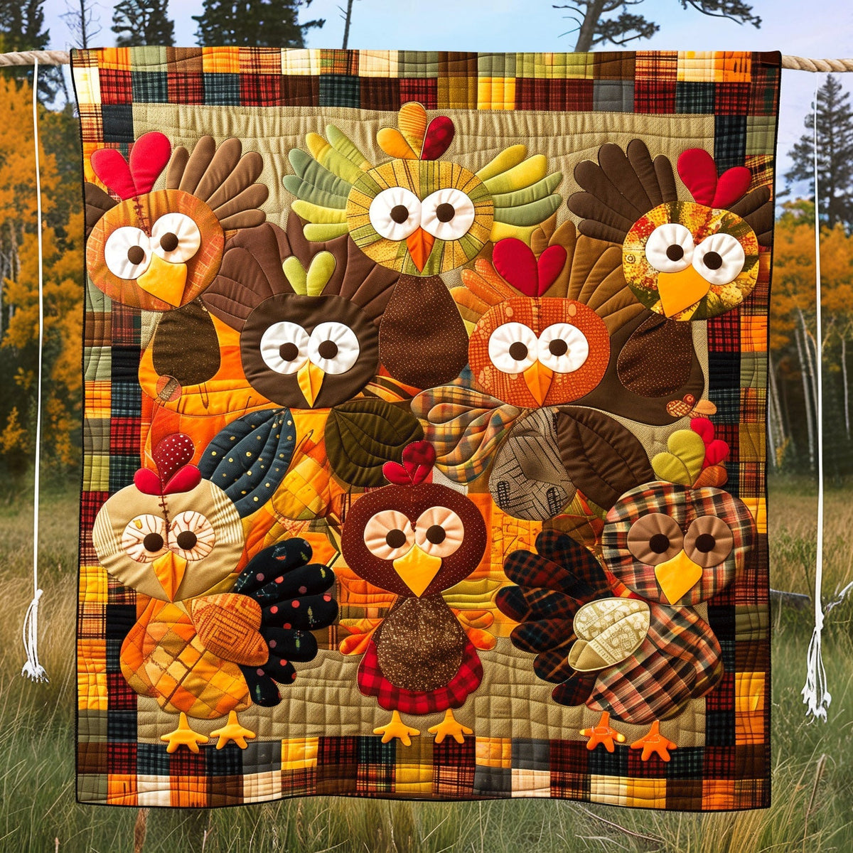 Turkey Family Quilted Blanket