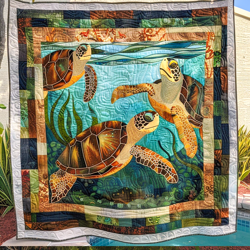 Turtle Garden Quilted Blanket