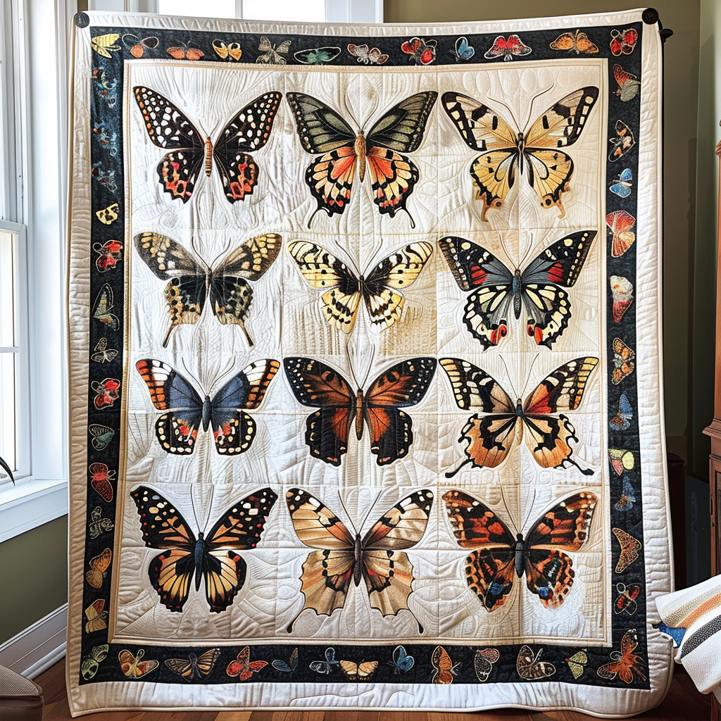 Vibrant Butterflies Quilted Blanket
