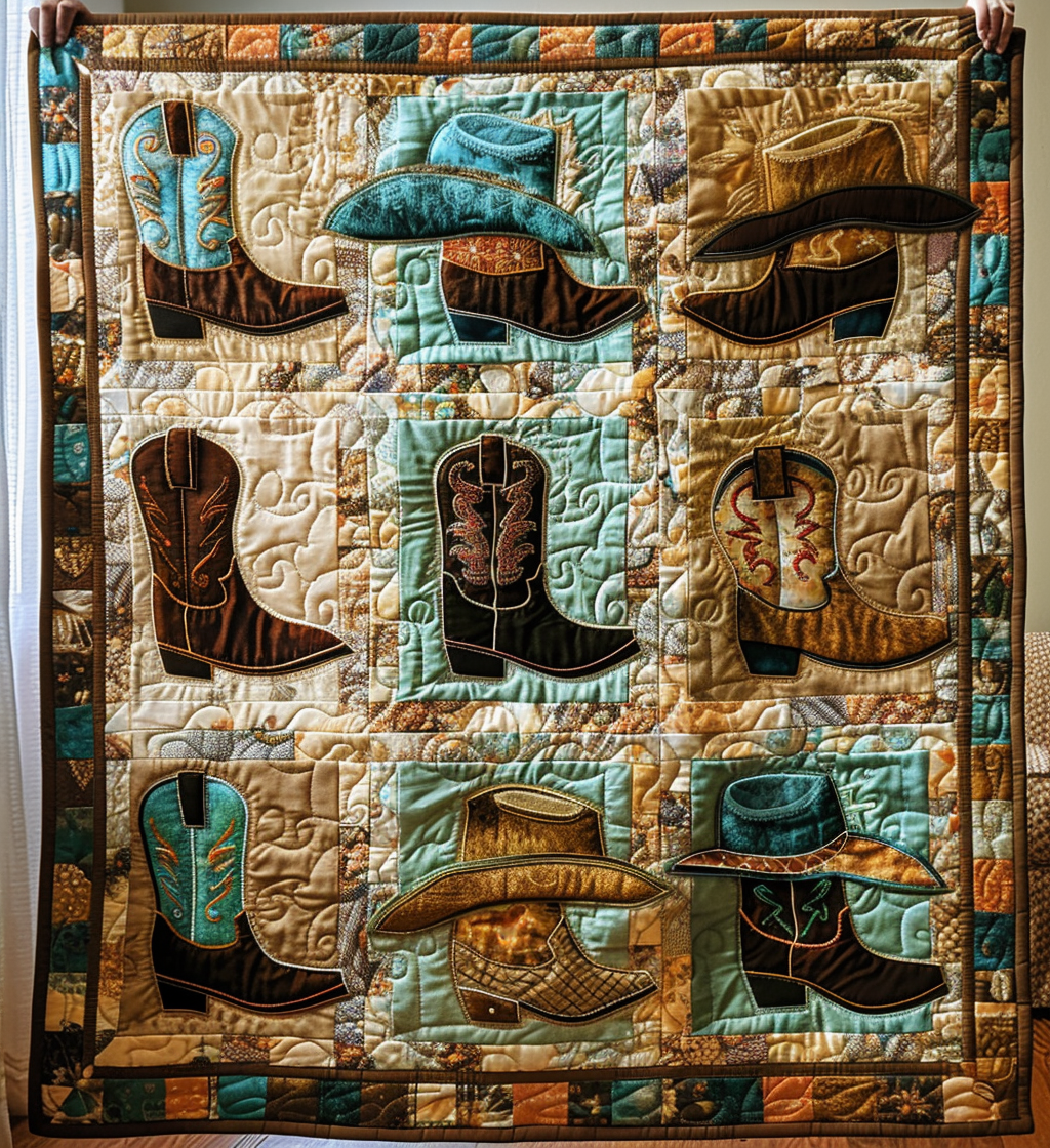 Whimsical Cowboy Hats Quilted Blanket