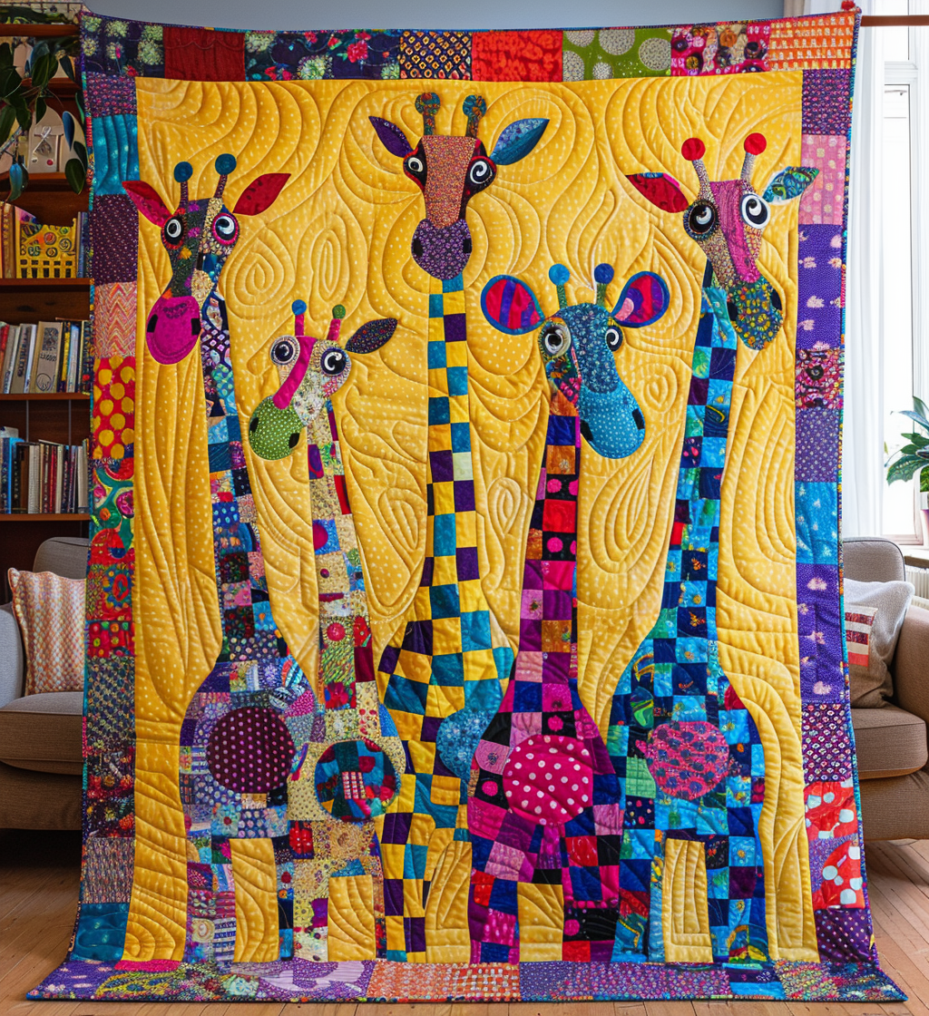 Whimsical Giraffe Wonderland Quilted Blanket