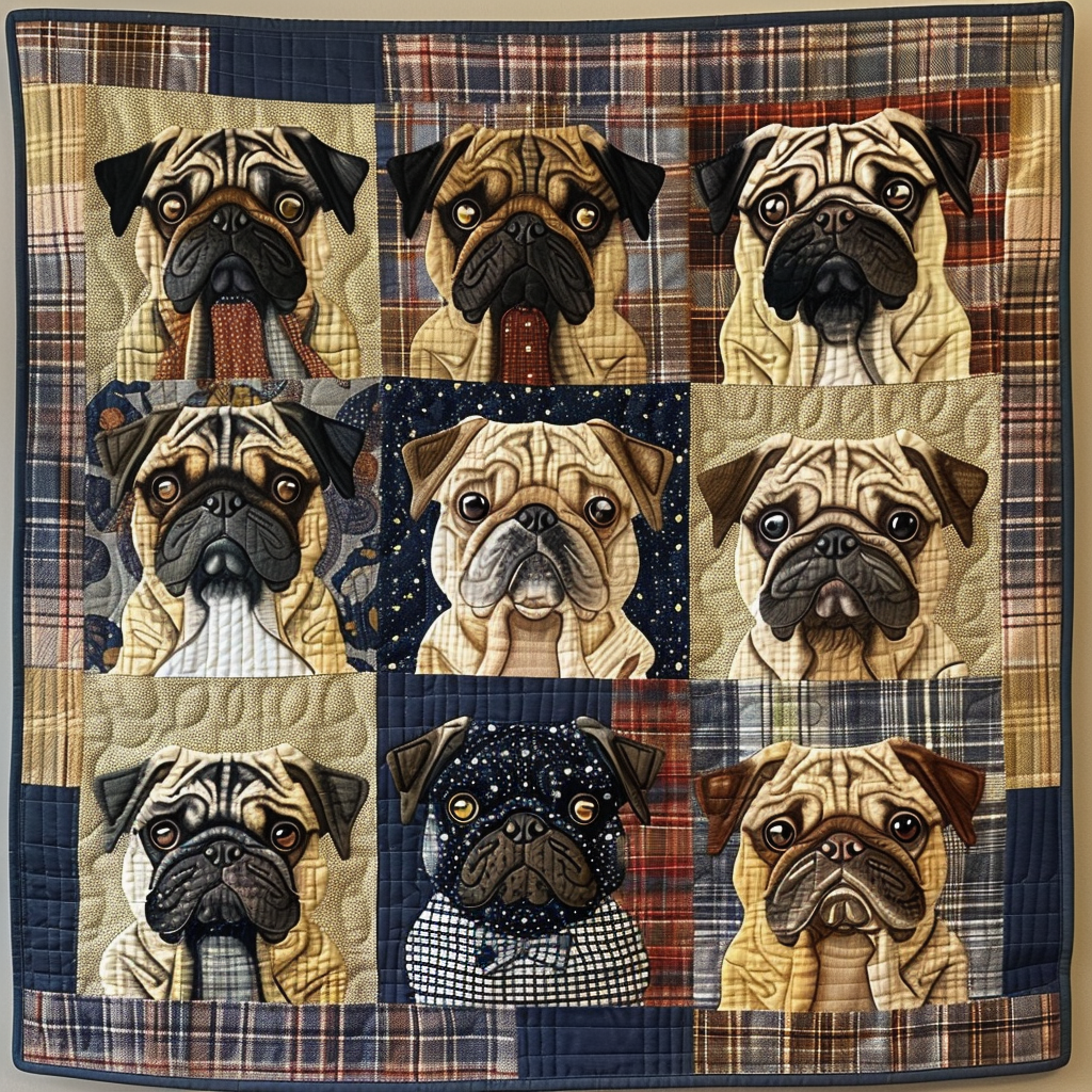 Whimsical Pugs Quilted Blanket