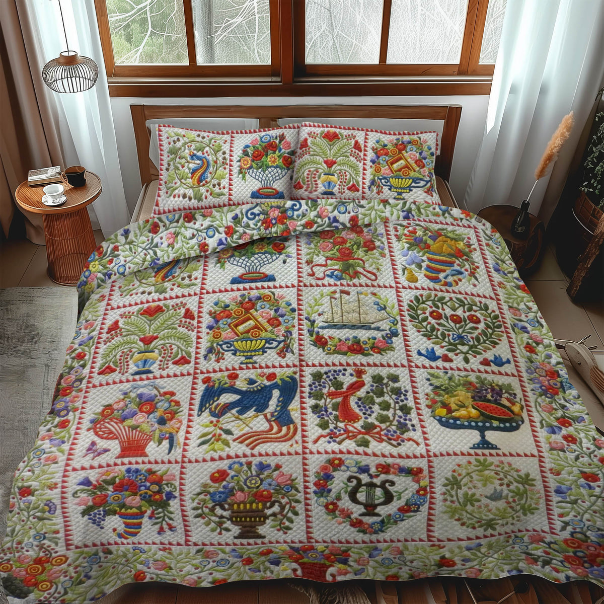 Woodland Whimsy Flowers 3-Piece Quilted Bedding Set