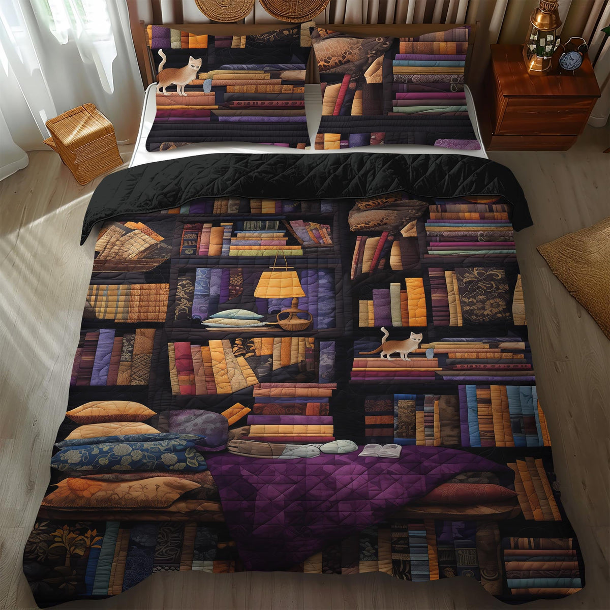 Vintage Bookshelf 3-Piece Quilted Bedding Set