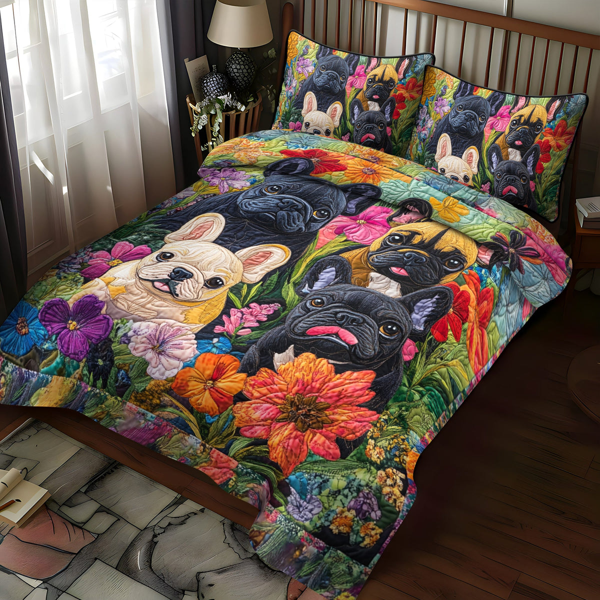 Whimsical French Bulldog 3-Piece Quilted Bedding Set