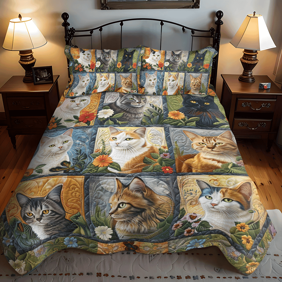 Cute Cat 3-Piece Quilted Bedding Set