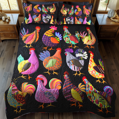 Chicken Hues Harmony 3-Piece Quilted Bedding Set
