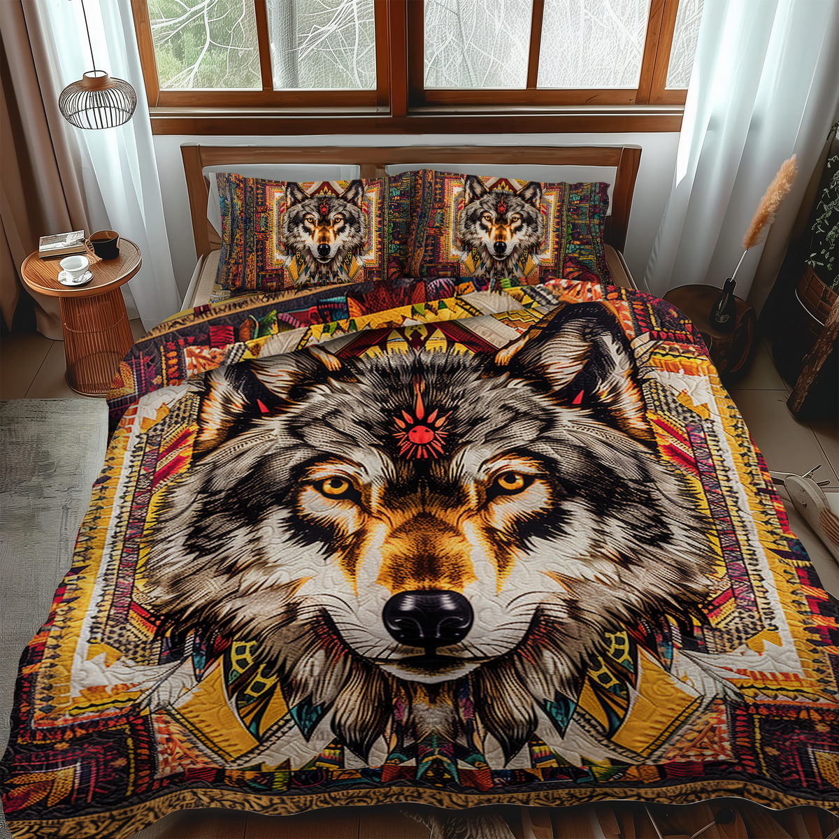 Tribal Wolf Spirit 3-Piece Quilted Bedding Set
