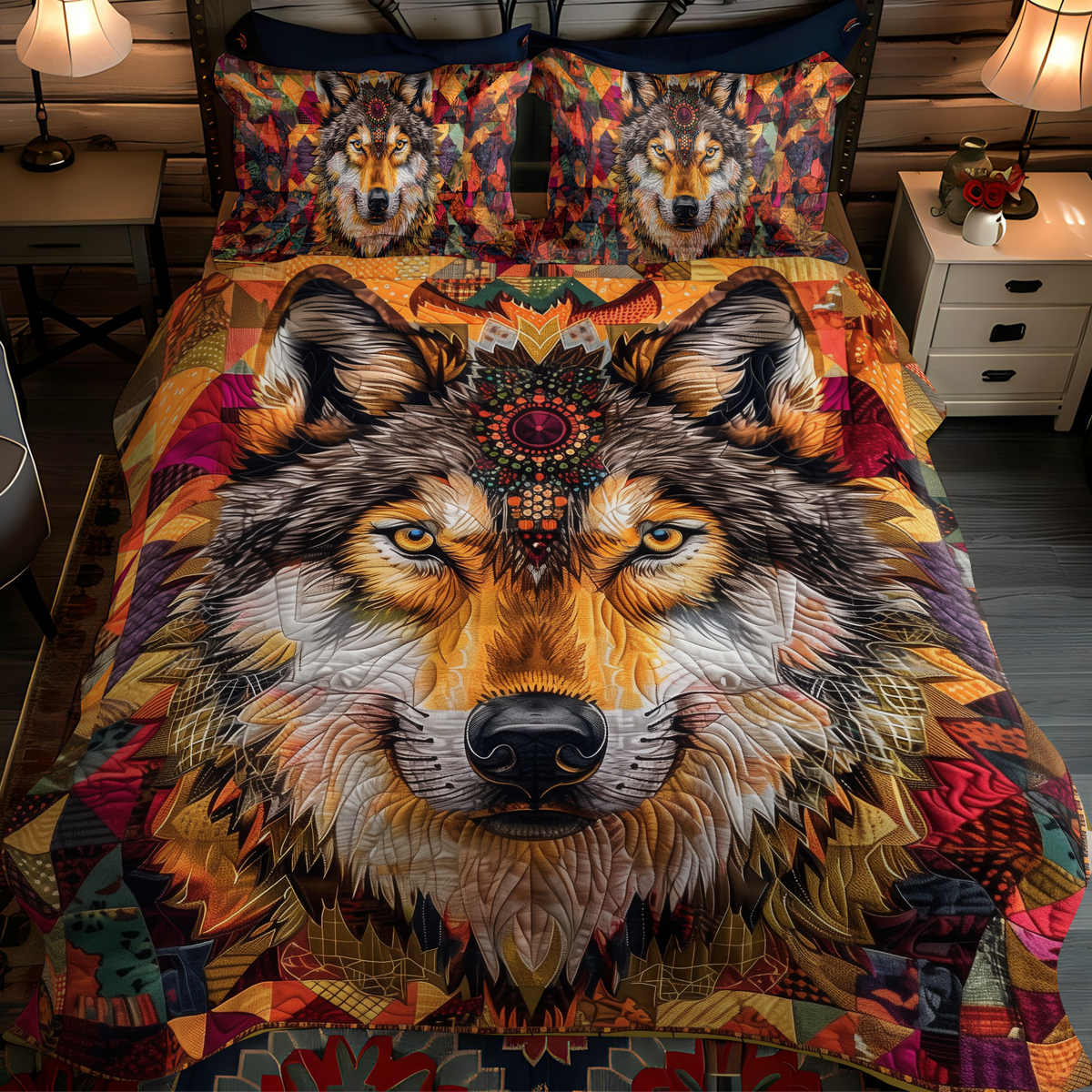 Wolf Native 3-Piece Quilted Bedding Set