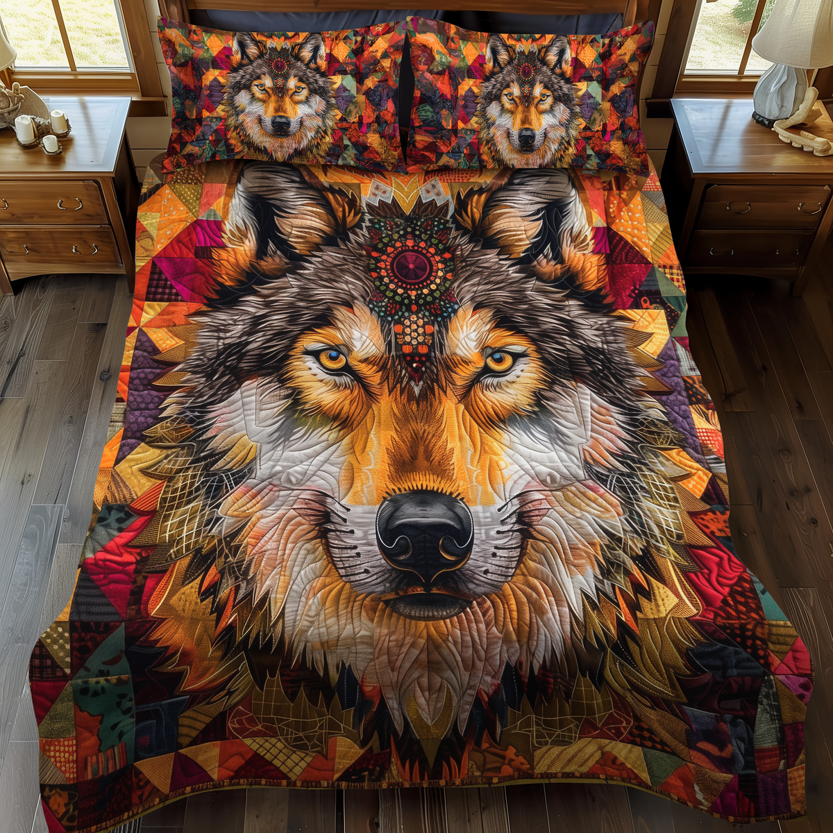 Wolf Native 3-Piece Quilted Bedding Set