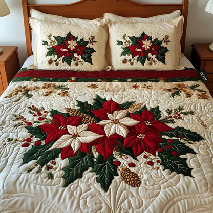 Poinsettia Charm 3-Piece Quilted Bedding Set