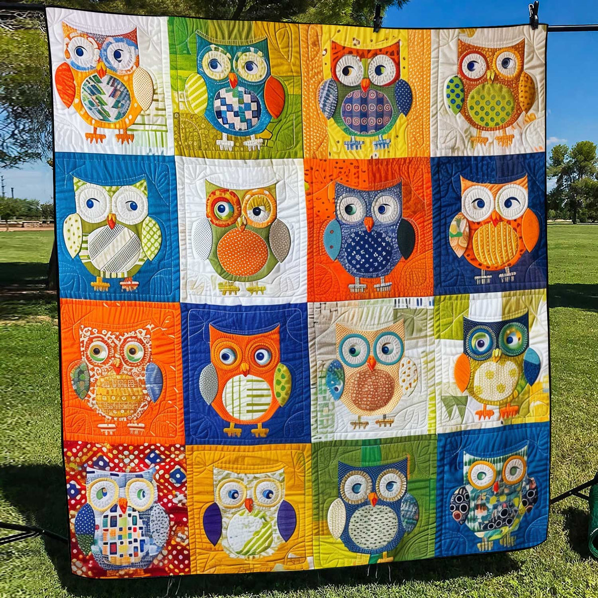 Owl Vibrant Patchwork Quilted Blanket