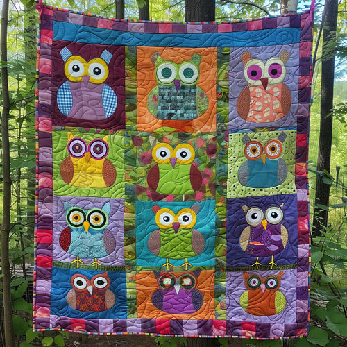 Feathered Colorful Owl Quilted Blanket