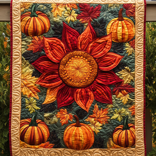 Autumn Sunflower Harvest Quilted Blanket