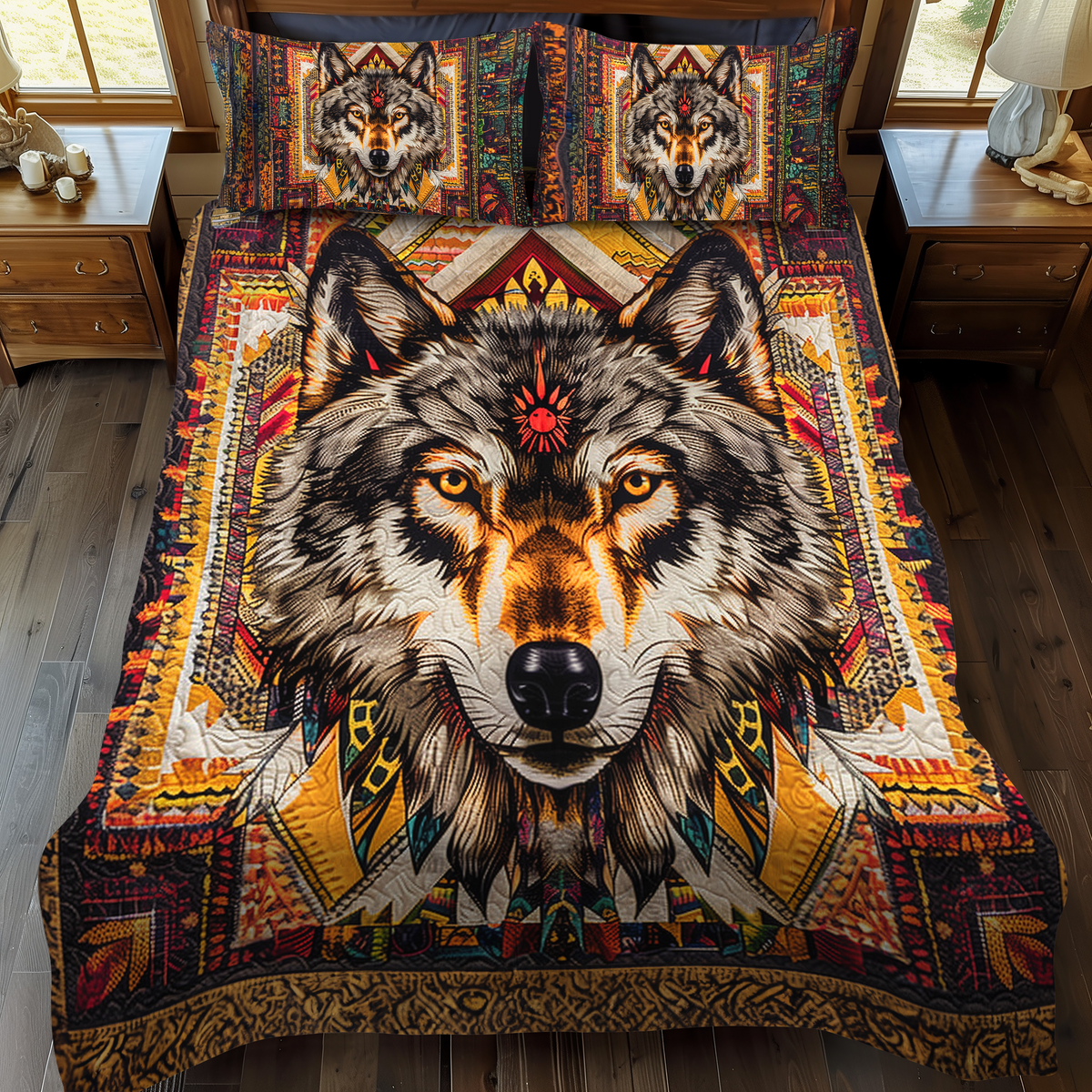 Tribal Wolf Spirit 3-Piece Quilted Bedding Set